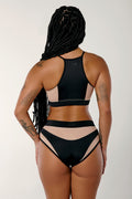 I S I S Goddess Halter Top - Black with Sand Mesh