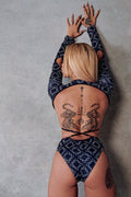 119 Plunge Bodysuit - Black with Print