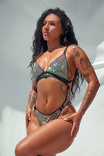 APHRODITE BODYSUIT - Black Iridescent RHINESTONE DRIP