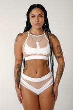 I S I S Goddess Halter Top - White with Sand Mesh