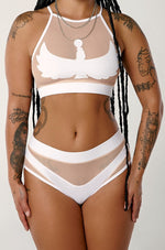 Goddess High Waisted Bottoms - White with Sand Mesh