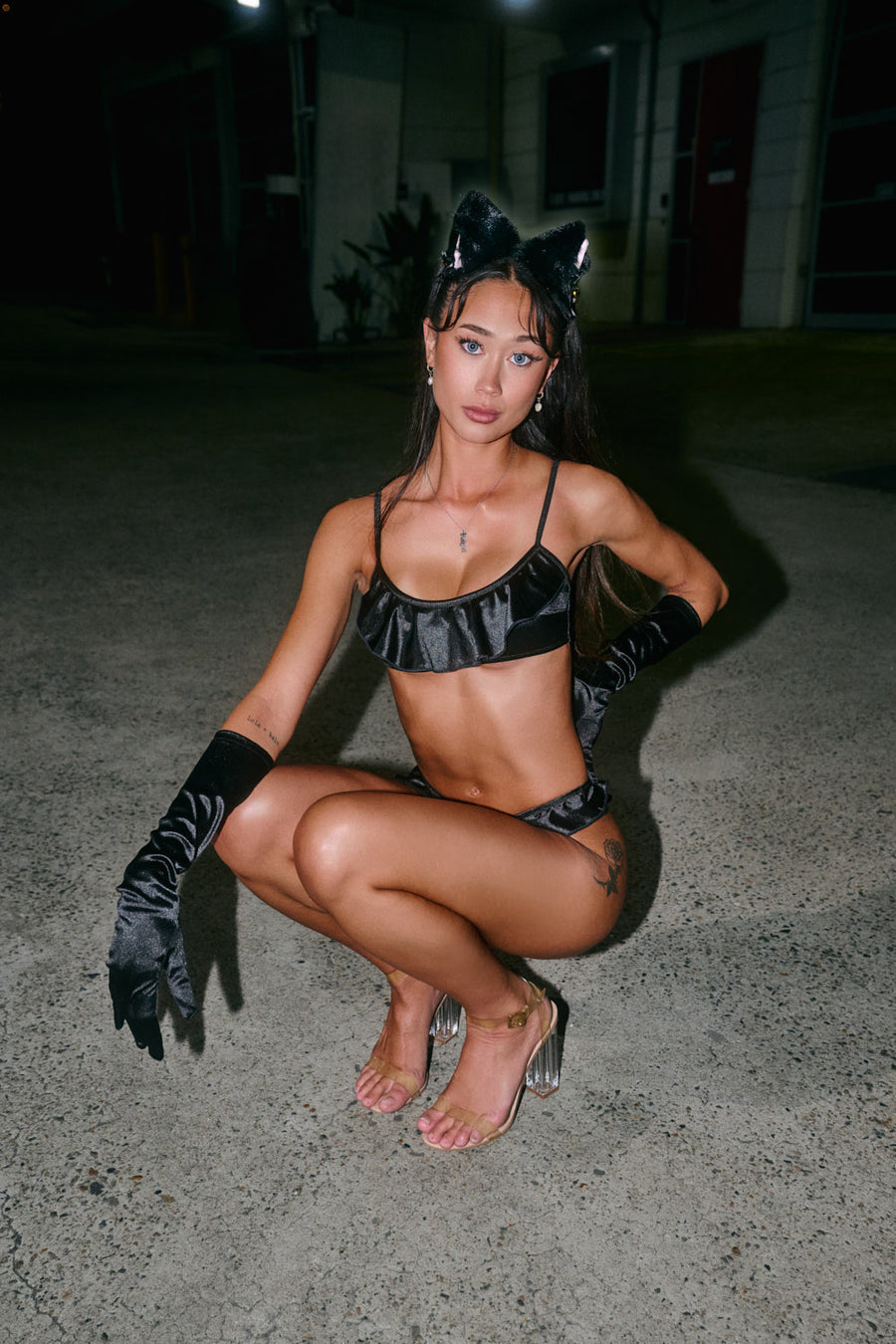 Pillowtalk: Ruffle Scoop Top - Black Satin