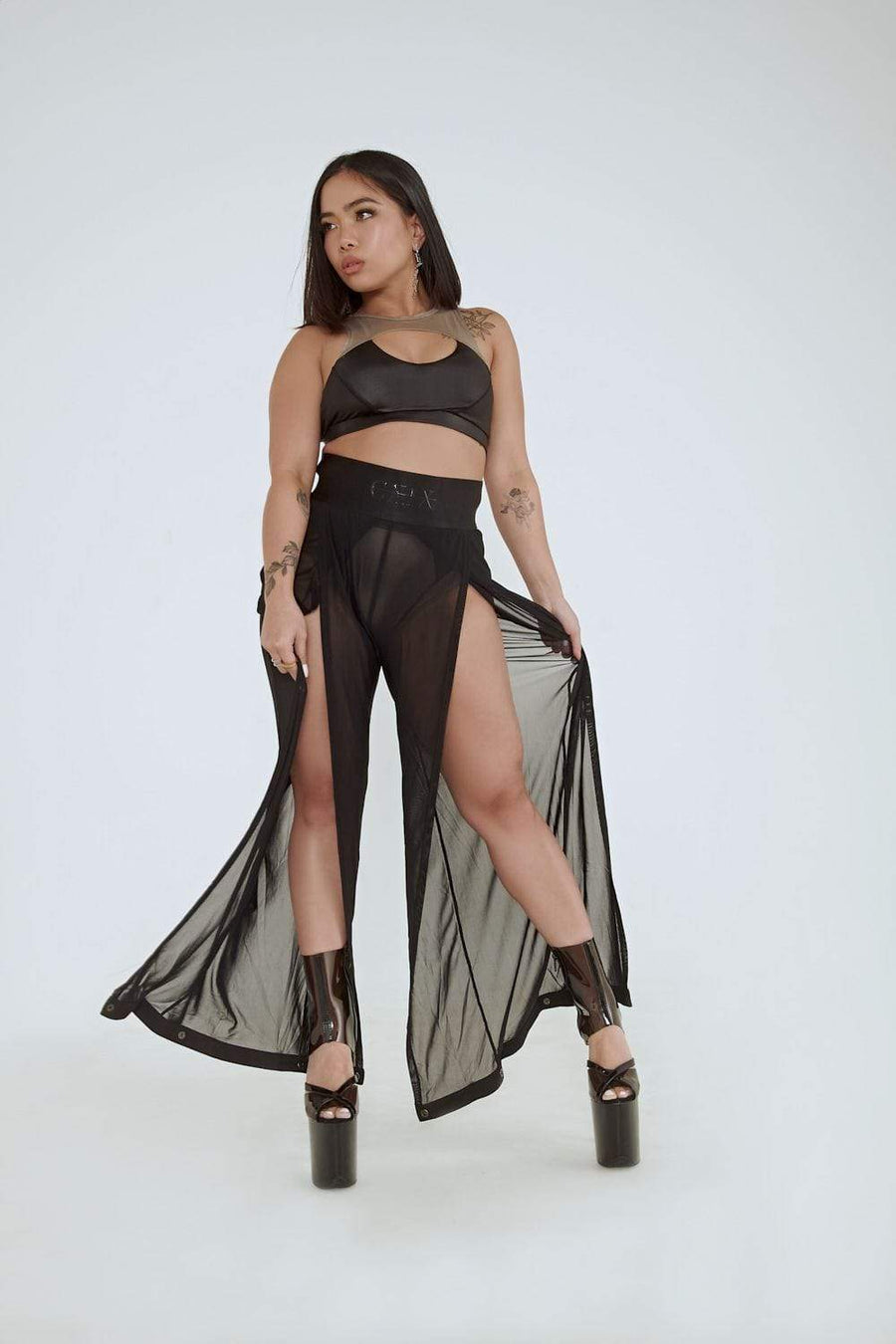 Snatched Mesh Flow Pants - Black