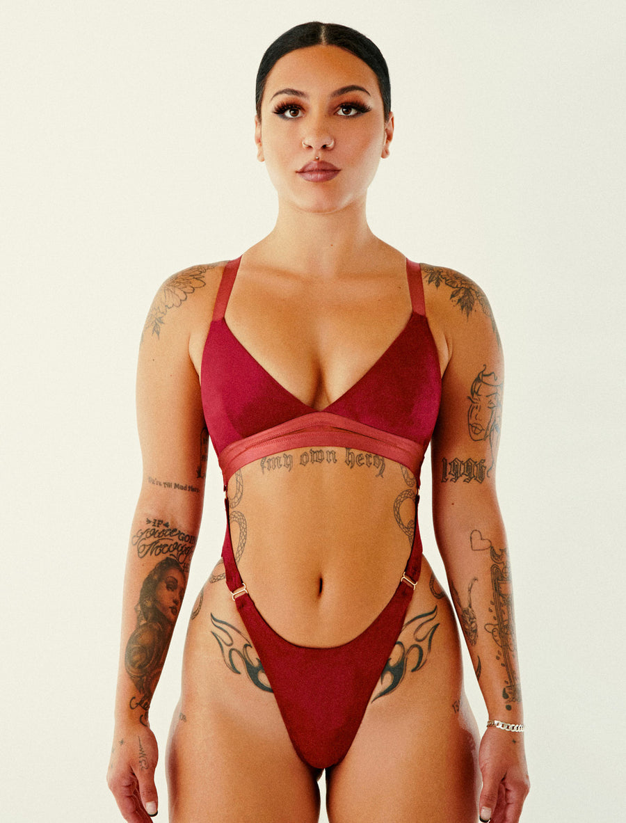 Aphrodite Bodysuit - Maroon Suede