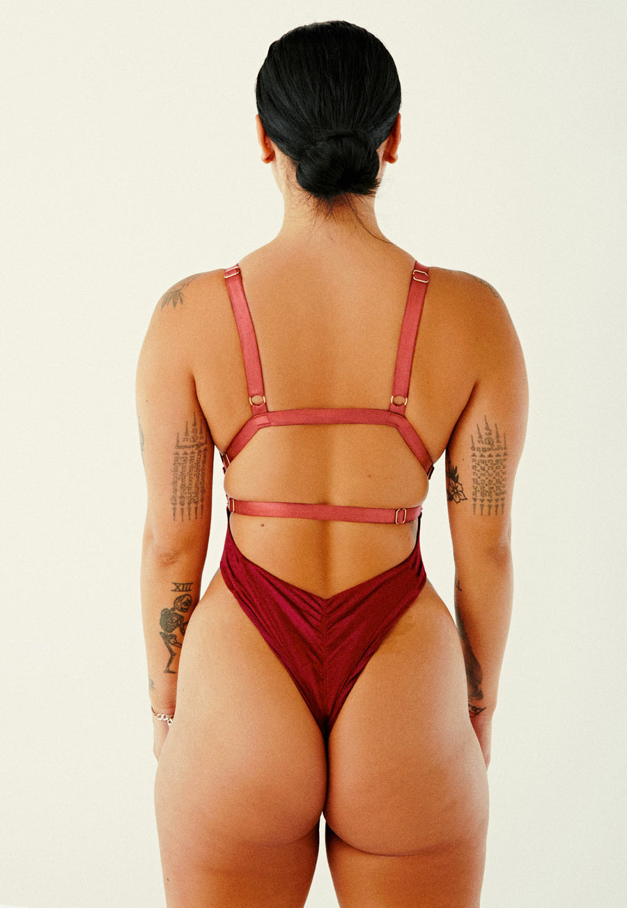 Aphrodite Bodysuit - Maroon Suede