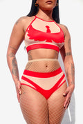 red mesh co ord festival outfit two piece