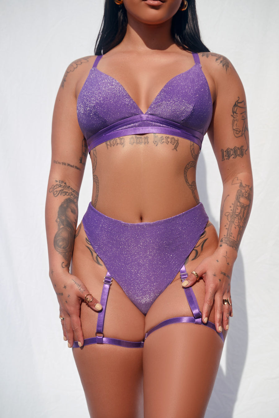 purple glitter co ord festival outfit harness two piece