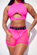 pink cut out zip sports bra festival outfit