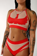 Goddess High Waisted Bottoms - Red with Sand Mesh