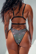 APHRODITE BODYSUIT - Black Iridescent RHINESTONE DRIP