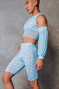 119 Corset Top + Removable Sleeves - Blue with Print