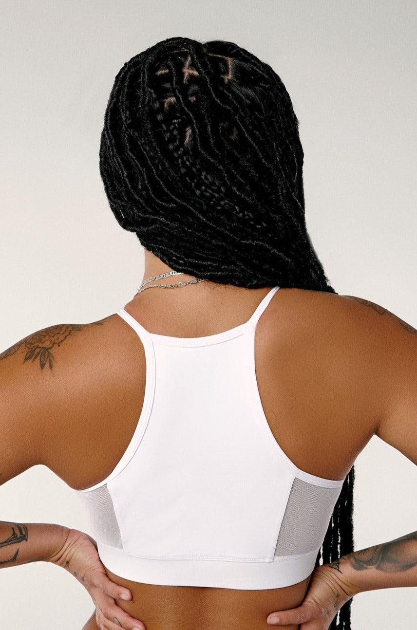 I S I S Goddess Halter Top - White with White Mesh