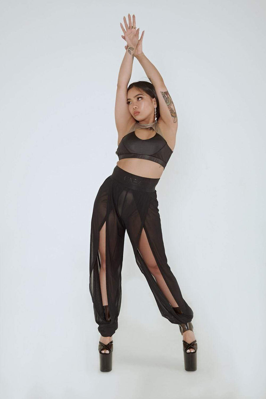 Snatched Mesh Flow Pants - Black
