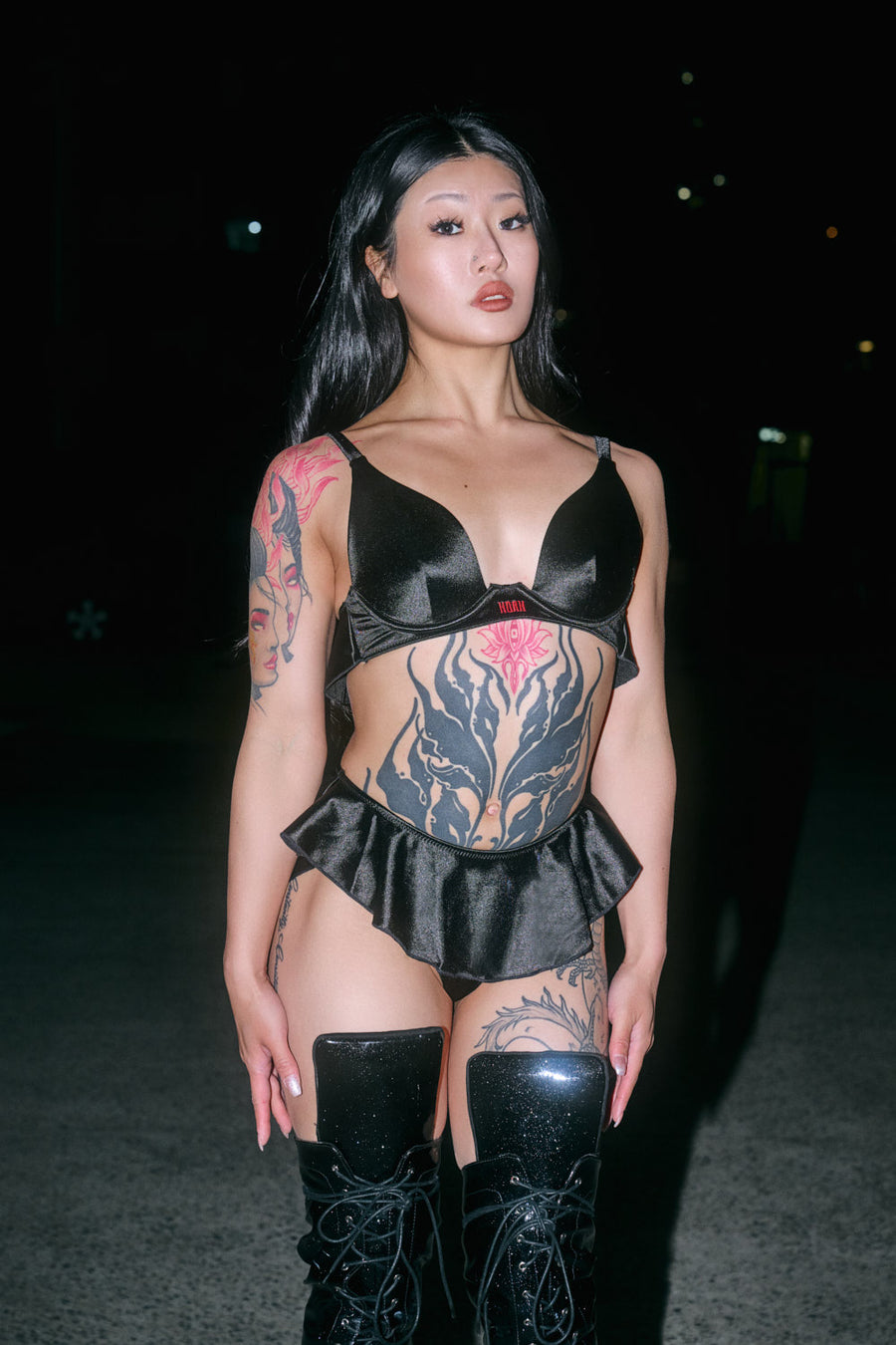 Pillowtalk: Take the Plunge Top - Black Satin