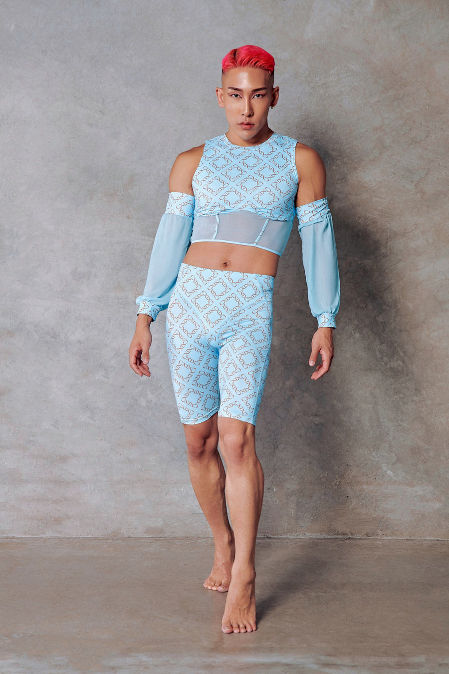 119 Corset Top + Removable Sleeves - Blue with Print