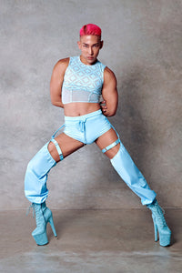 CXIX 119 Corset Top + Removable Sleeves - Blue with Print | Pole