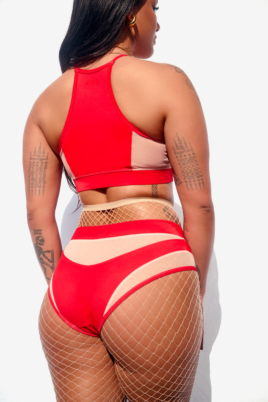 I S I S Goddess Halter Top - Red with Sand Mesh