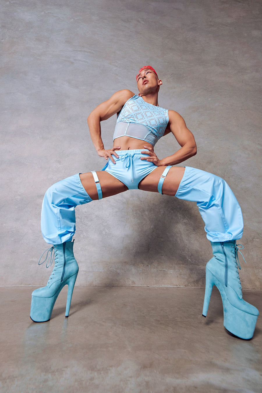 119 Corset Top + Removable Sleeves - Blue with Print