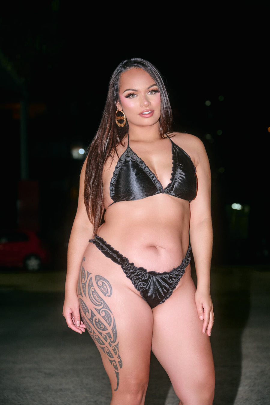 Pillowtalk: Ruffle Top - Black Satin