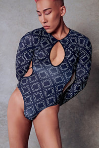 CXIX 119 Plunge Bodysuit - Black with Print | Pole Wear + Street