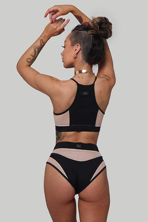 Goddess High Waisted Bottoms - Black with Sand mesh