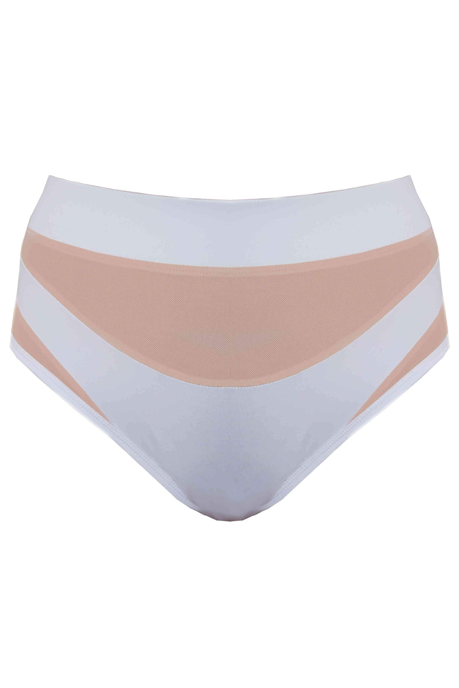 Goddess High Waisted Bottoms - White with Sand Mesh
