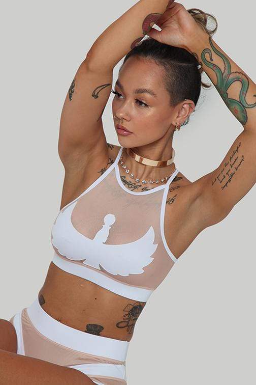 I S I S Goddess Halter Top - White with Sand Mesh
