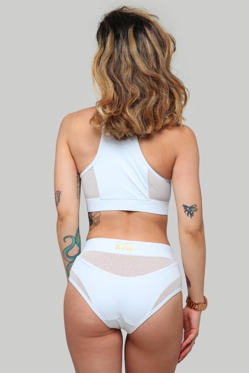 I S I S Goddess Halter Top - White with White Mesh