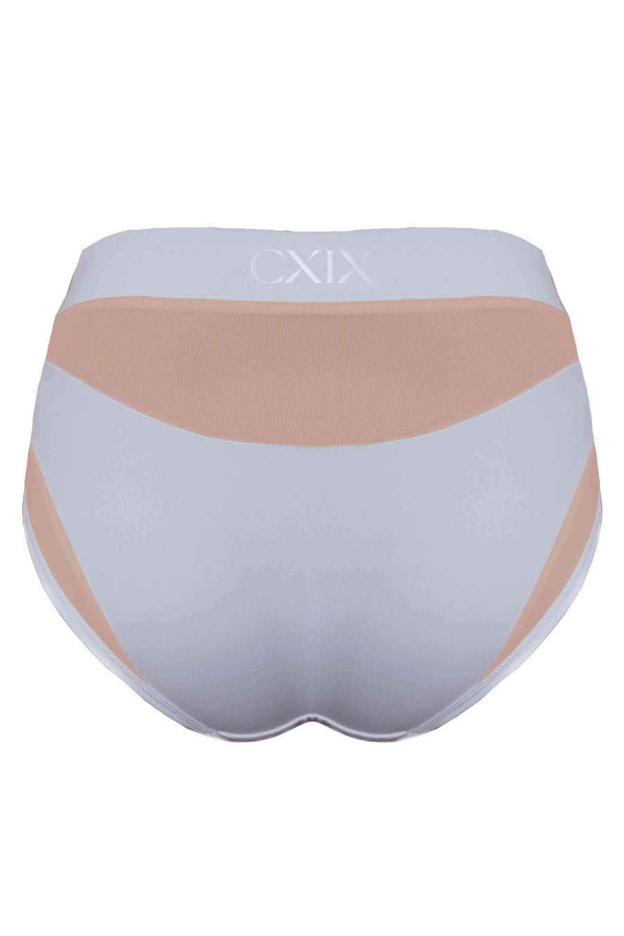 Goddess High Waisted Bottoms - White with Sand Mesh