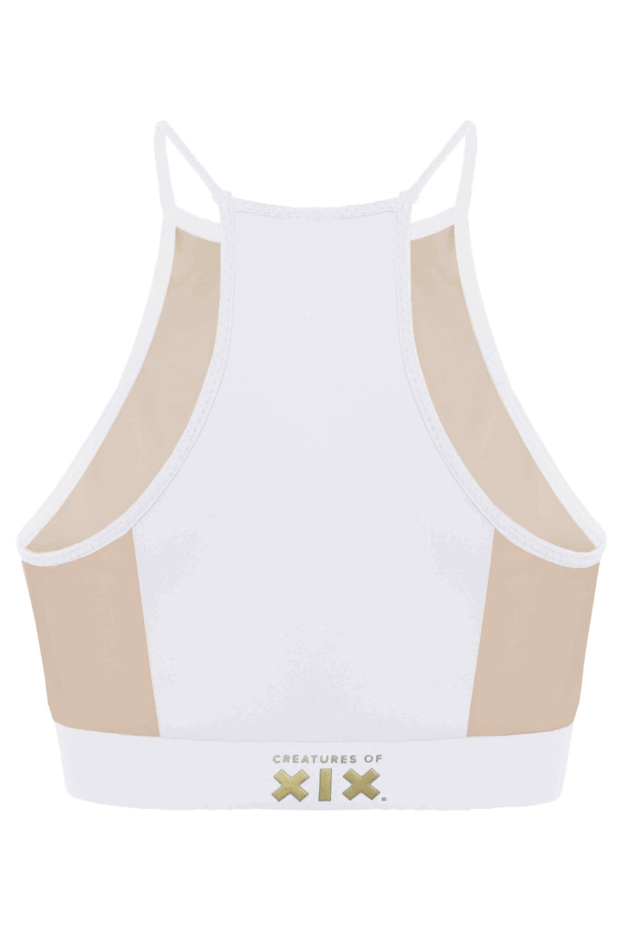 I S I S Goddess Halter Top - White with Sand Mesh