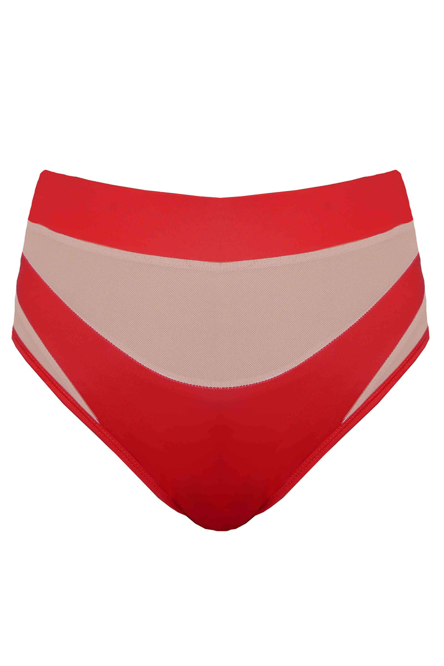 Goddess High Waisted Bottoms - Red with Sand Mesh