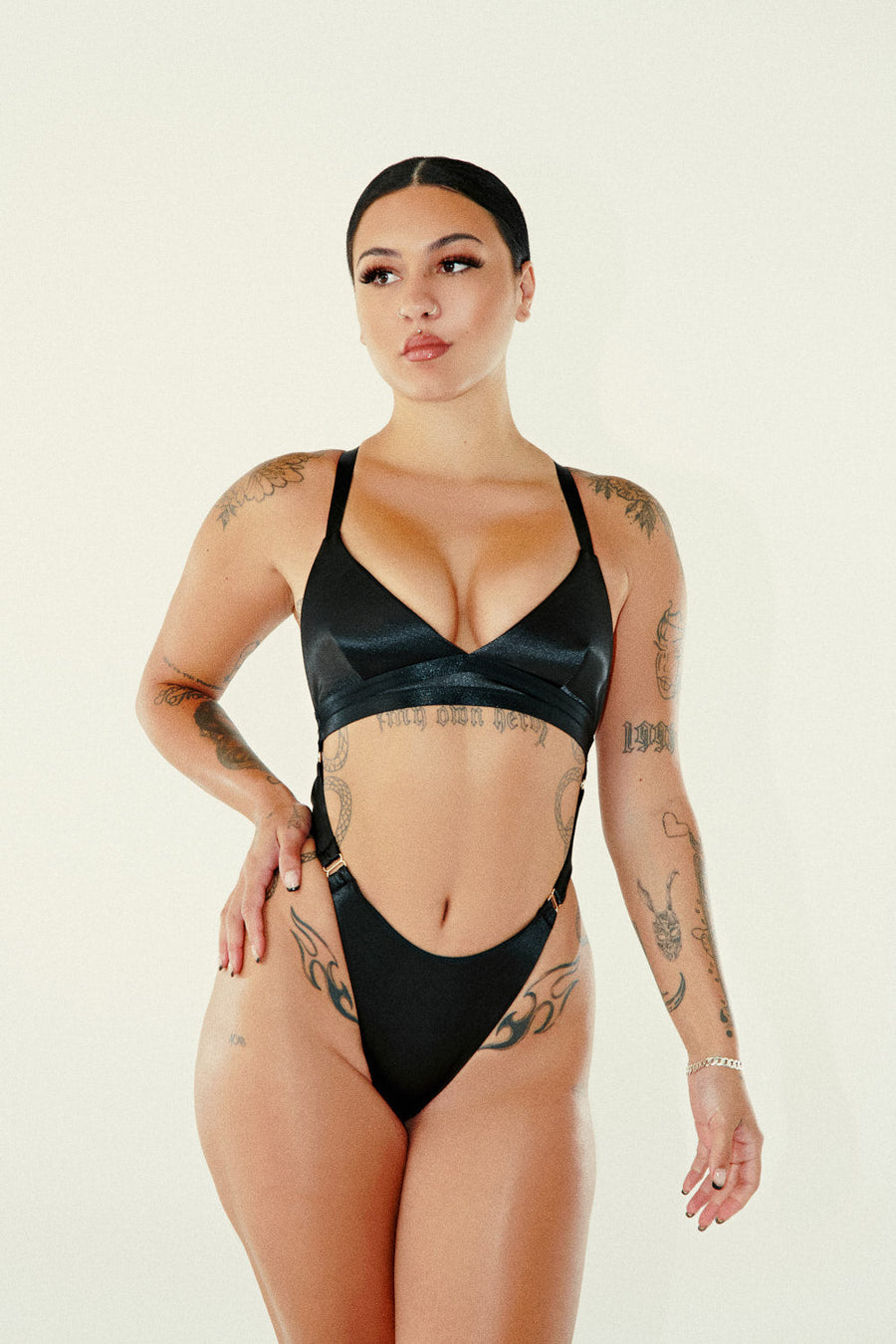 Aphrodite Bodysuit - Black Satin