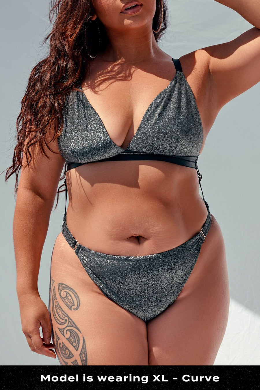 Aphrodite Sparkle Bodysuit - Black with Silver Sparkle