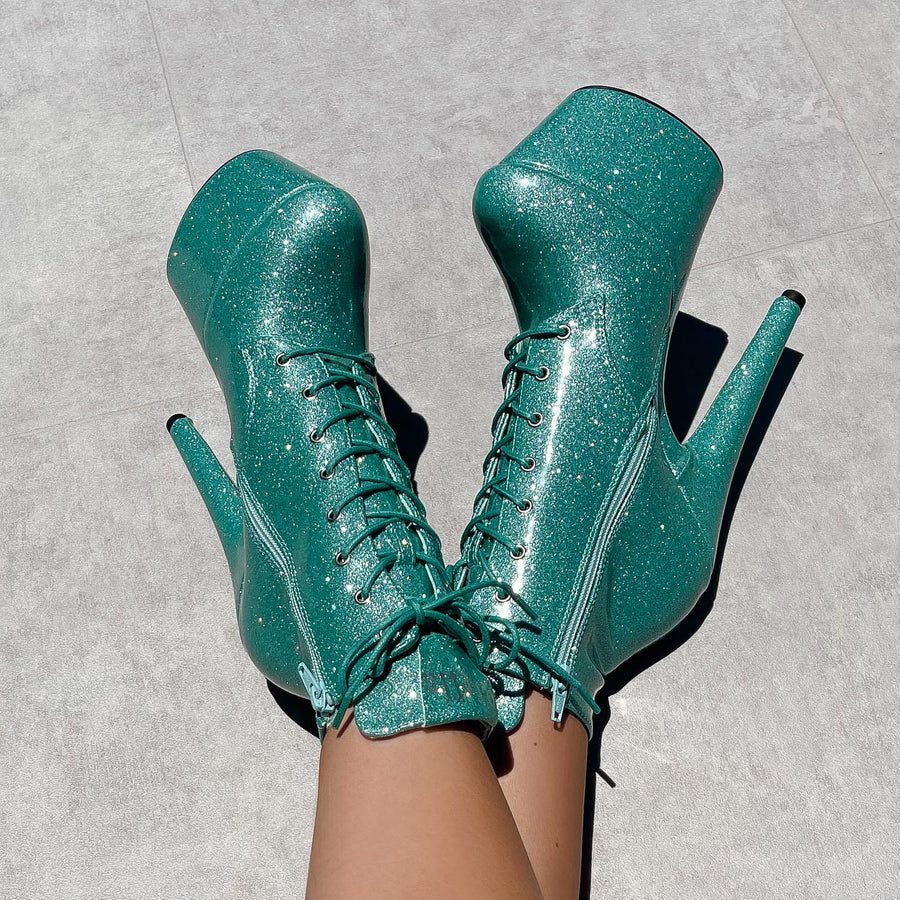 The Glitterati Ankle Boot - Baby Blue - 7 INCH