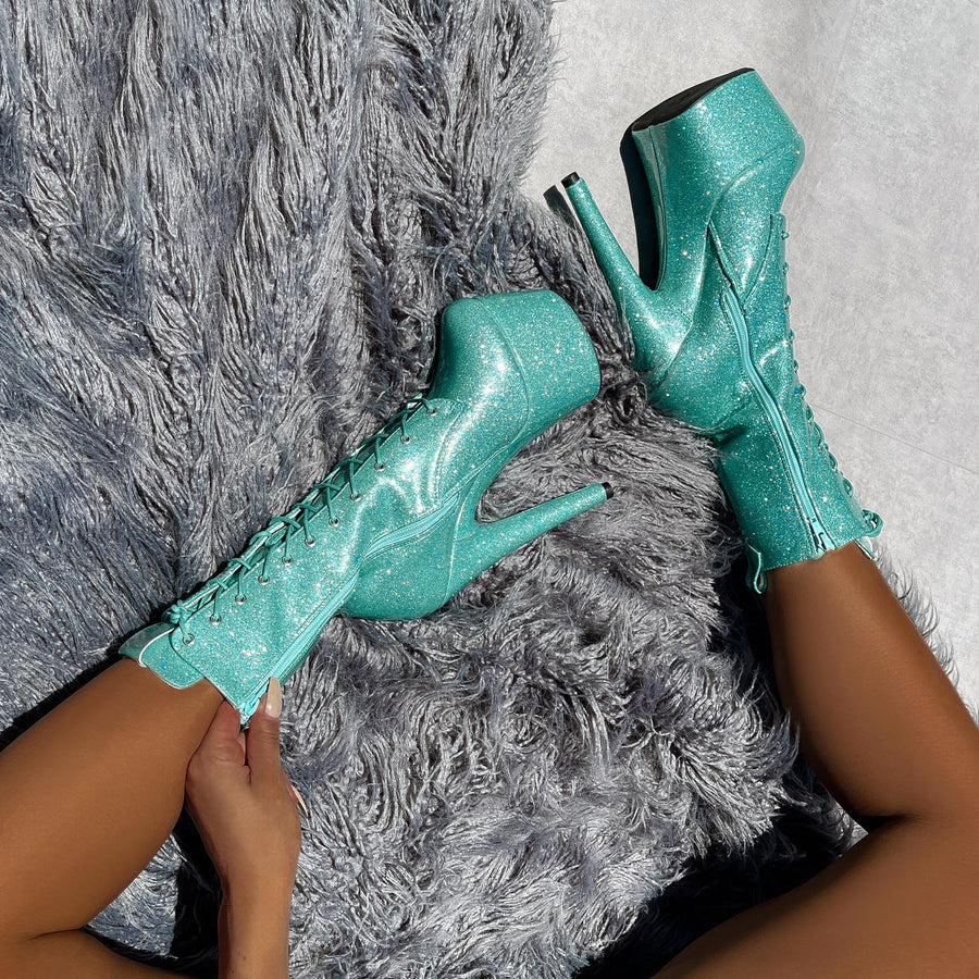 The Glitterati Boot - Baby Blue - 7 INCH