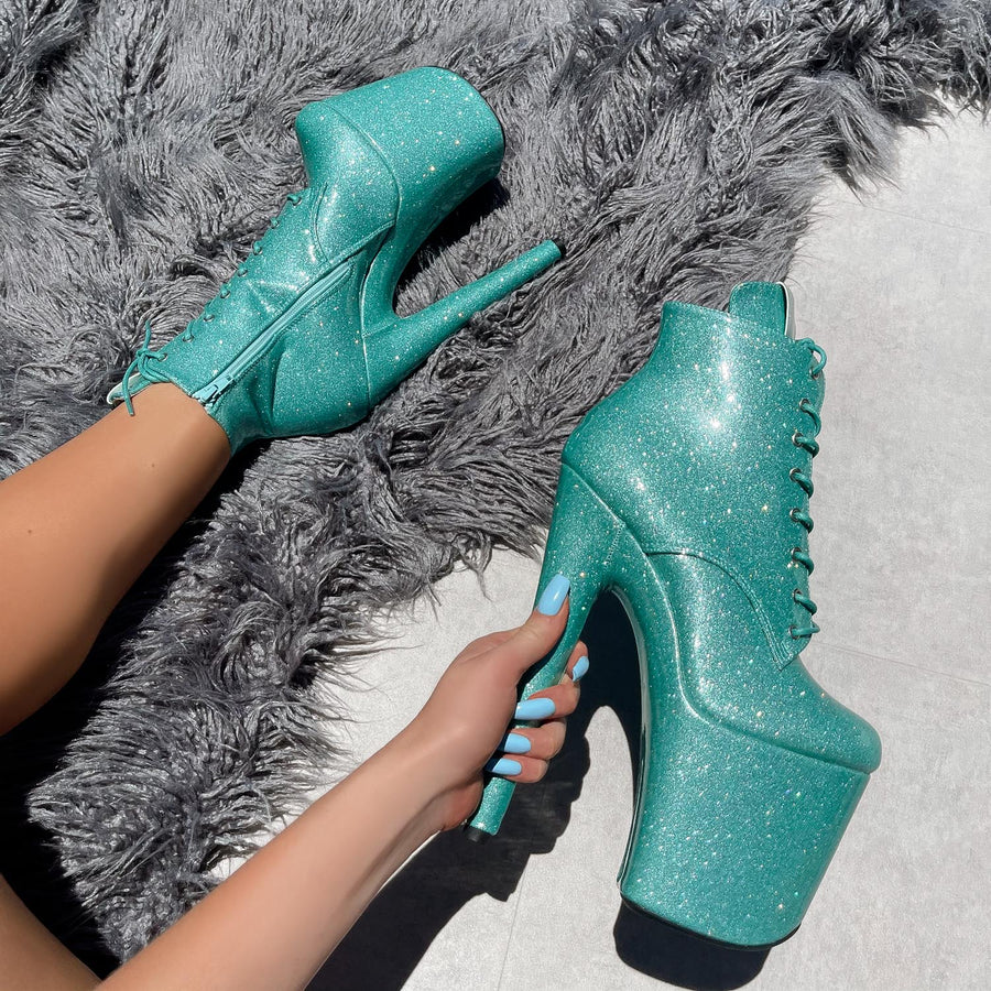 The Glitterati Ankle Boot - Baby Blue - 8 INCH