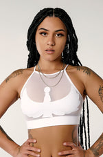 I S I S Goddess Halter Top - White with White Mesh
