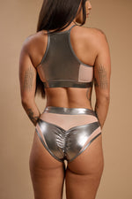 Goddess High Waisted Bottoms - Silver Chrome