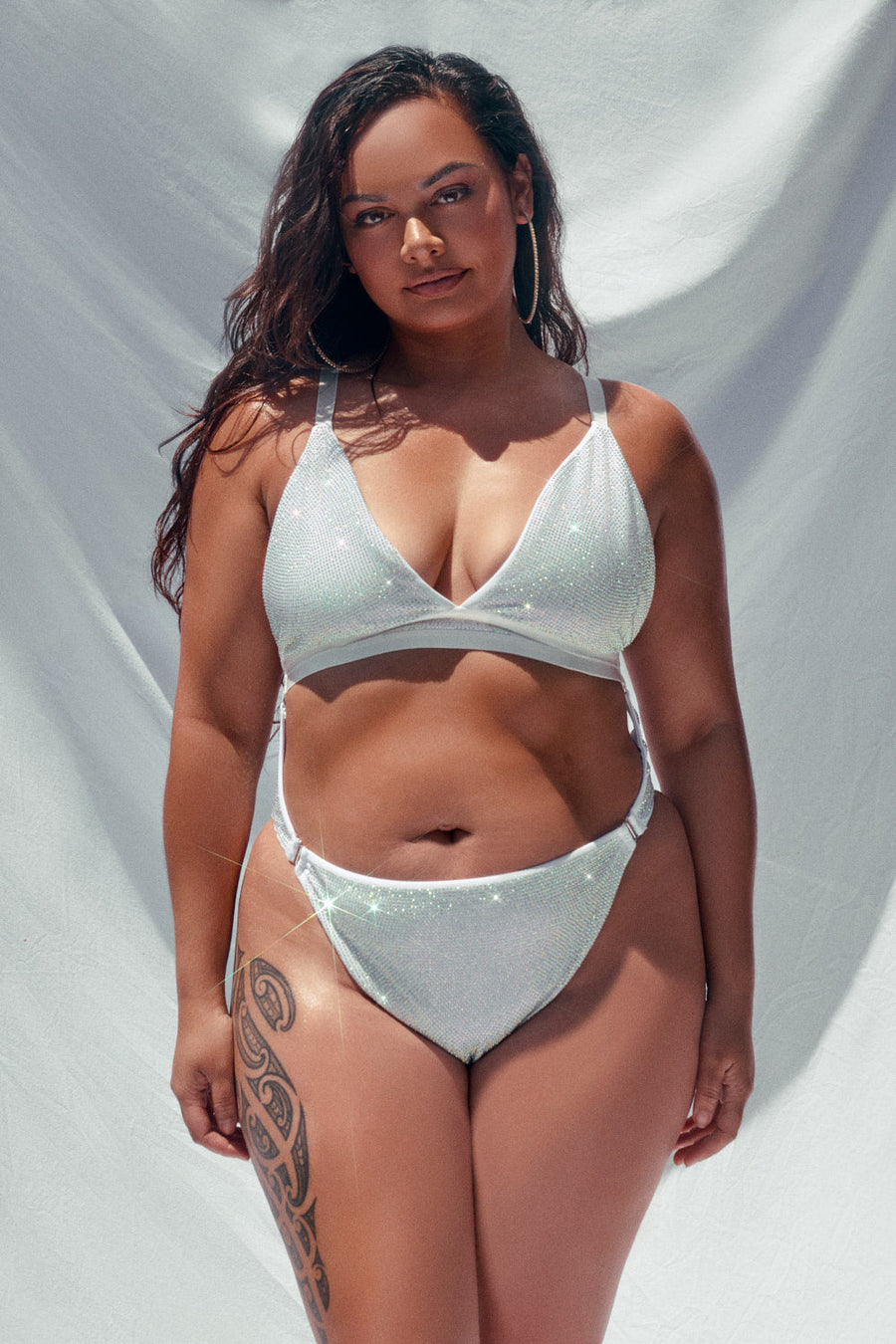 APHRODITE BODYSUIT - WHITE Iridescent RHINESTONE DRIP - LIMITED ED.