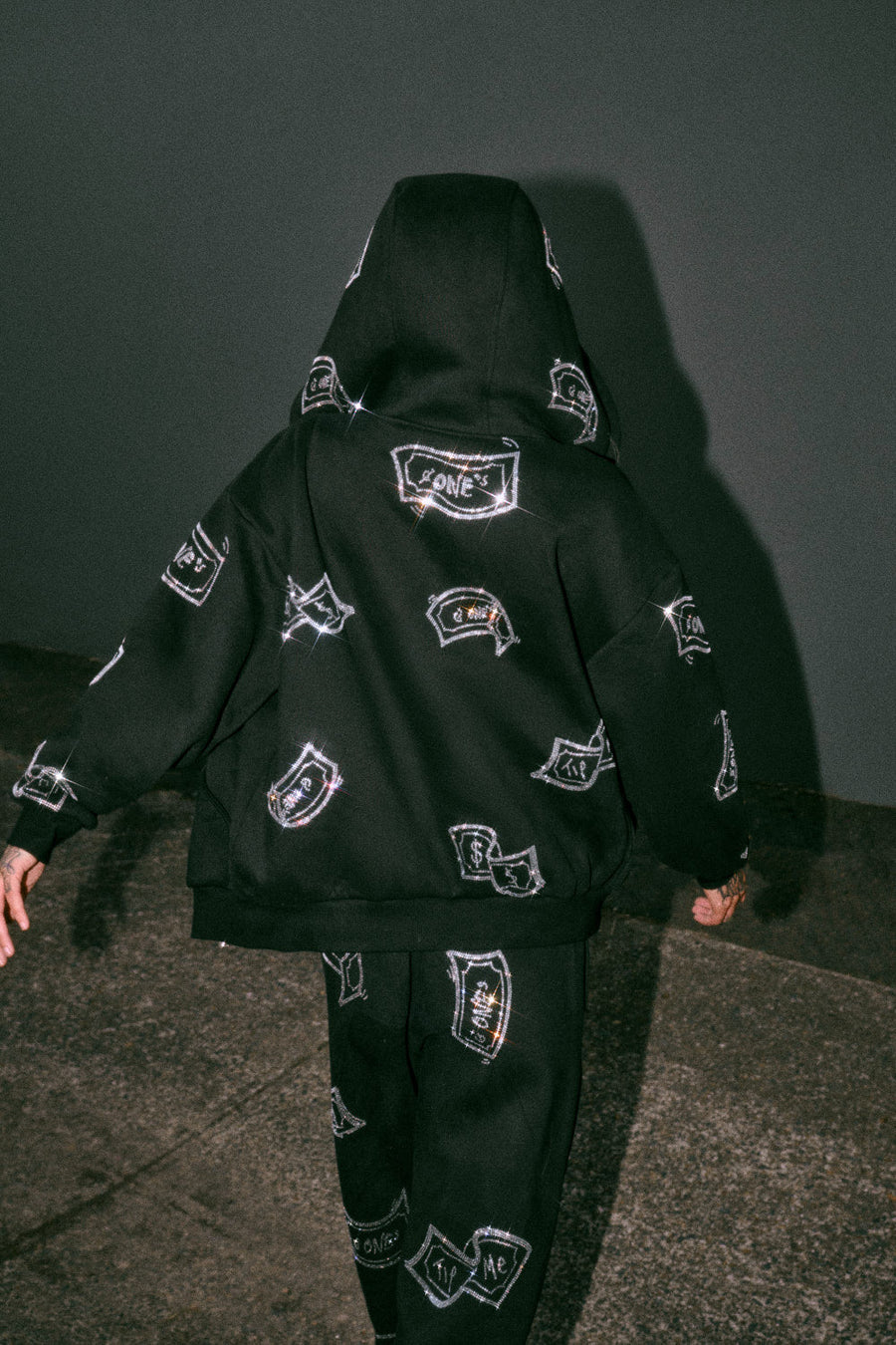 ZIP UP Hoodie - G'ONE$ - Black/Silver Rhinestones