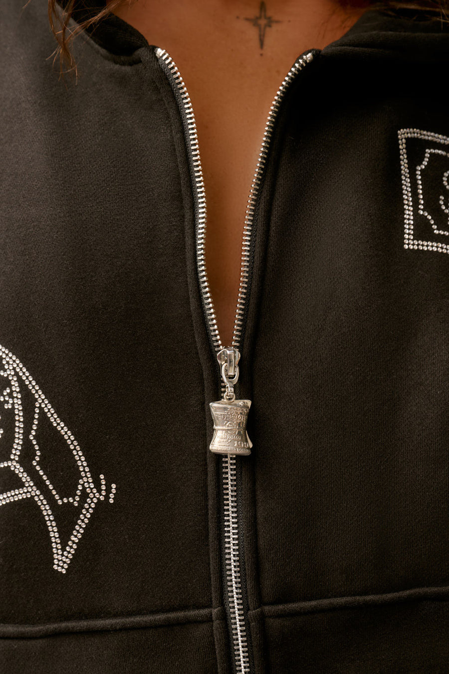 ZIP UP Hoodie - G'ONE$ - Black/Silver Rhinestones