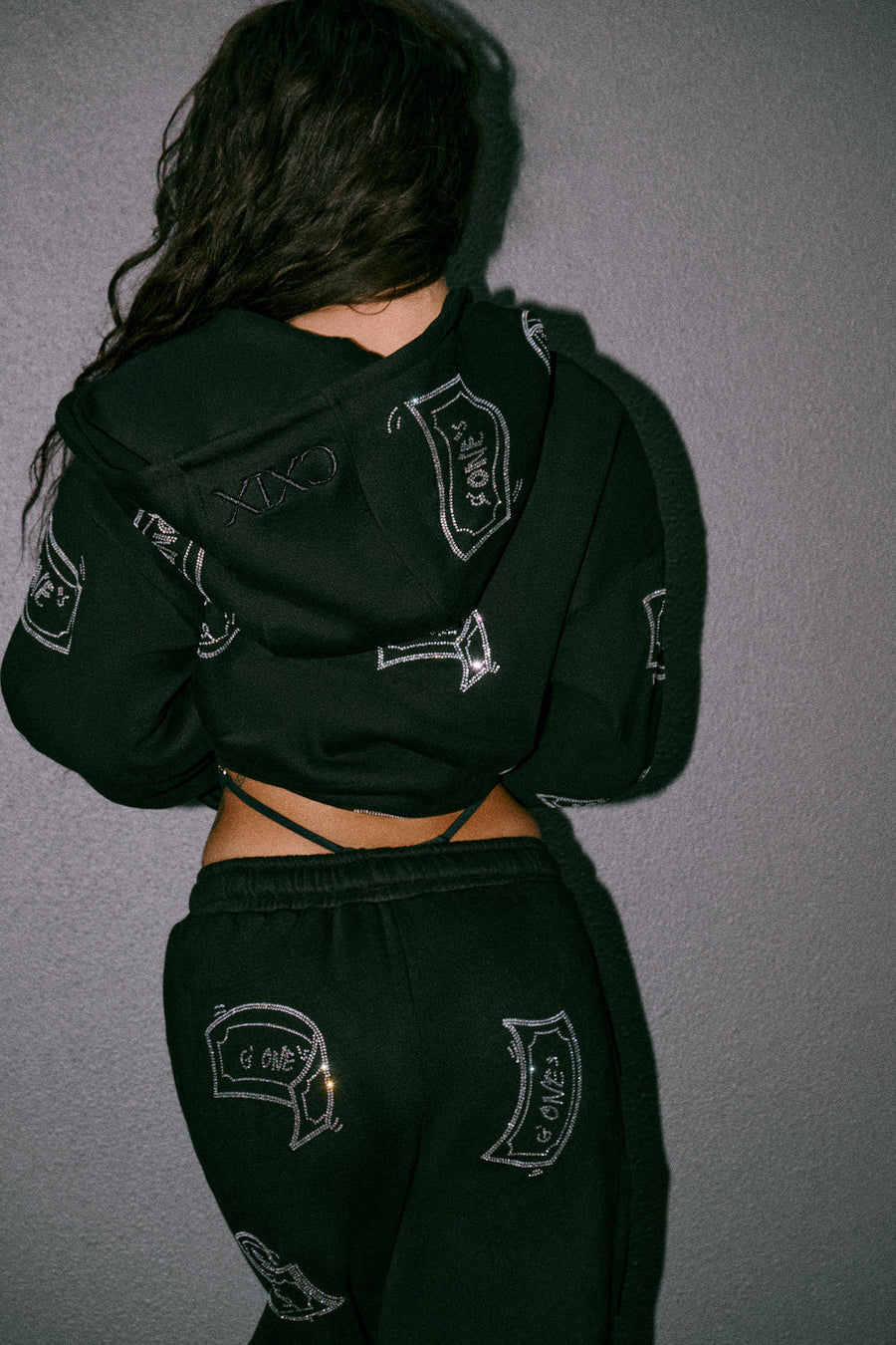 ZIP UP Hoodie - G'ONE$ - Black/Silver Rhinestones