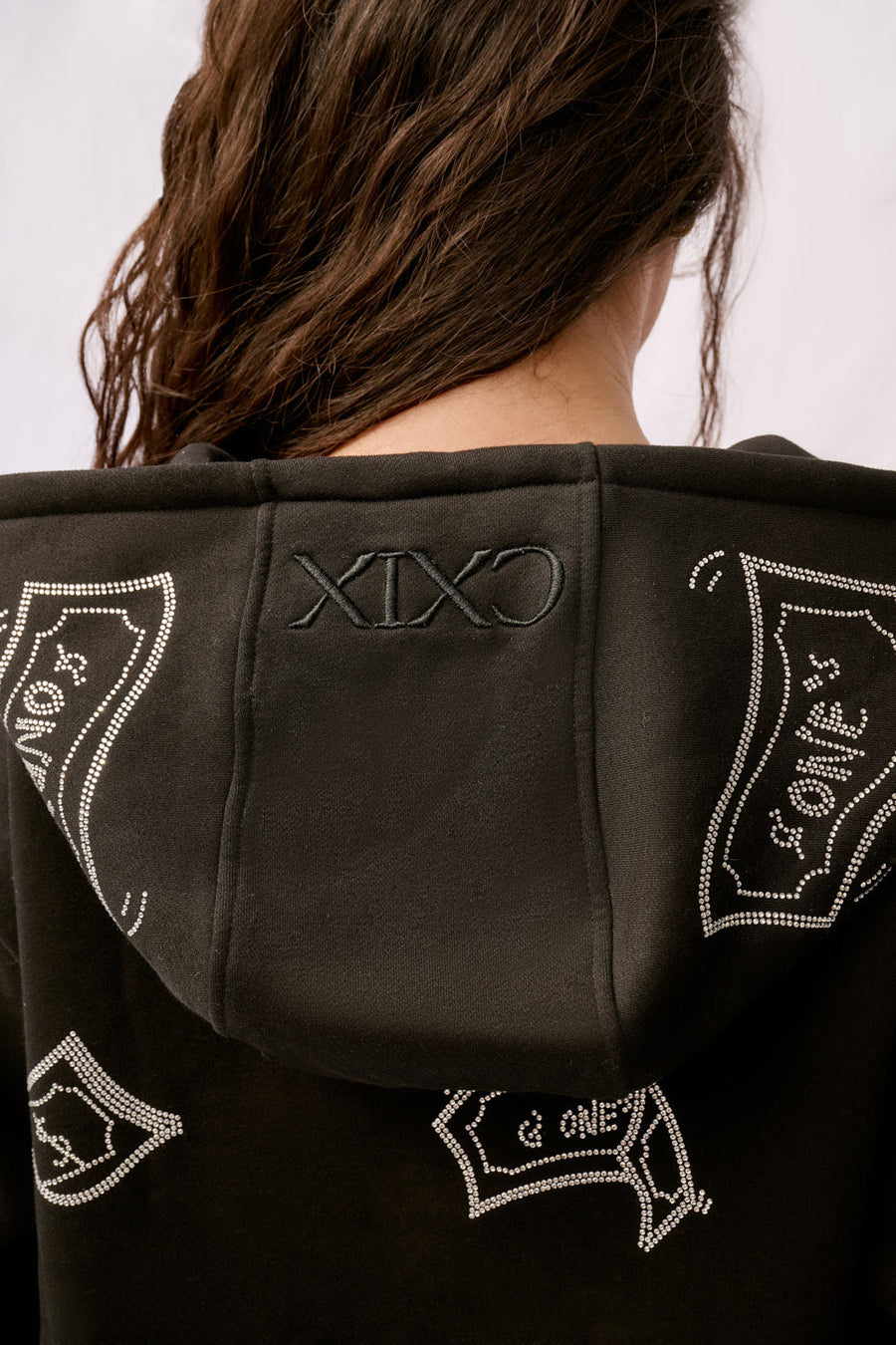 ZIP UP Hoodie - G'ONE$ - Black/Silver Rhinestones