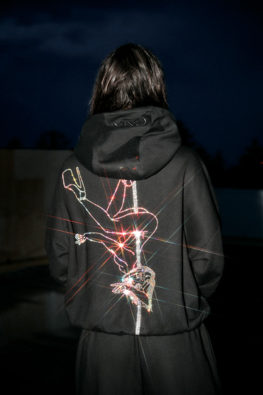 Anime Pole Dancer Hoodie - Ep 2 Black/Rainbow Rhinestone Limited Ed.