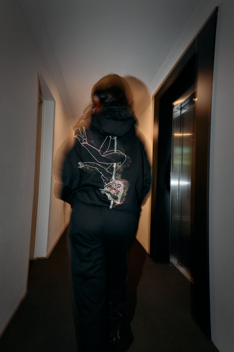 Anime Pole Dancer Hoodie - Ep 2 Black/Rainbow Rhinestone Limited Ed.