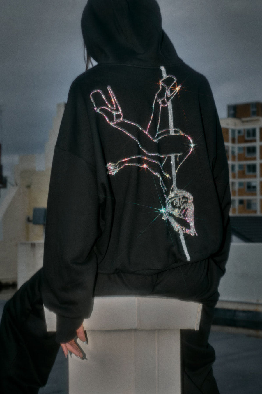 Anime Pole Dancer Hoodie - Ep 2 Black/Rainbow Rhinestone Limited Ed.