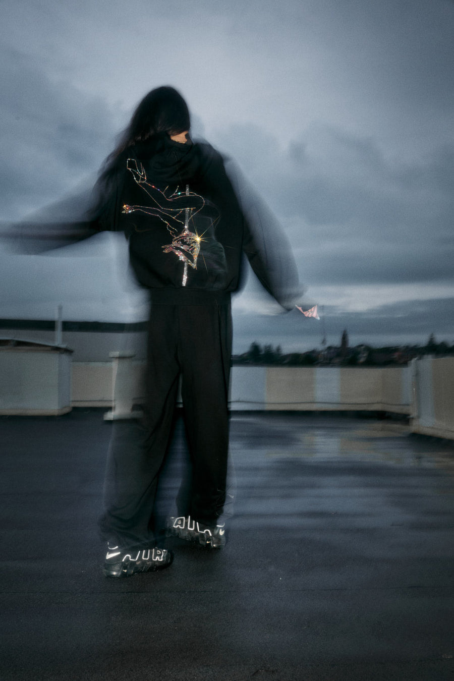 Anime Pole Dancer Hoodie - Ep 2 Black/Rainbow Rhinestone Limited Ed.