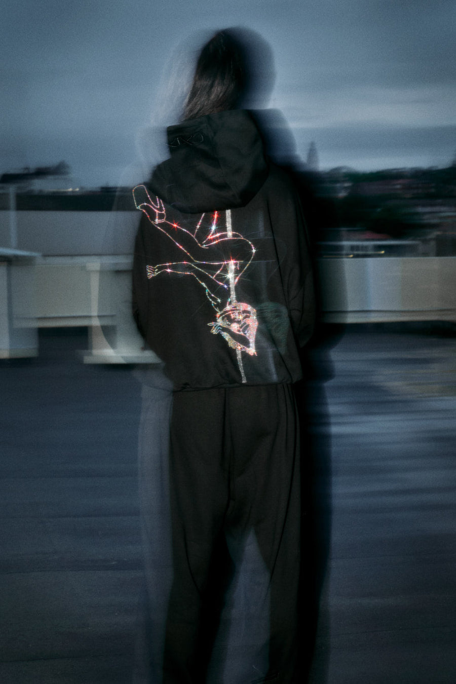 Anime Pole Dancer Sweatpants - Ep 2 Black/Rainbow Rhinestone Limited Ed.