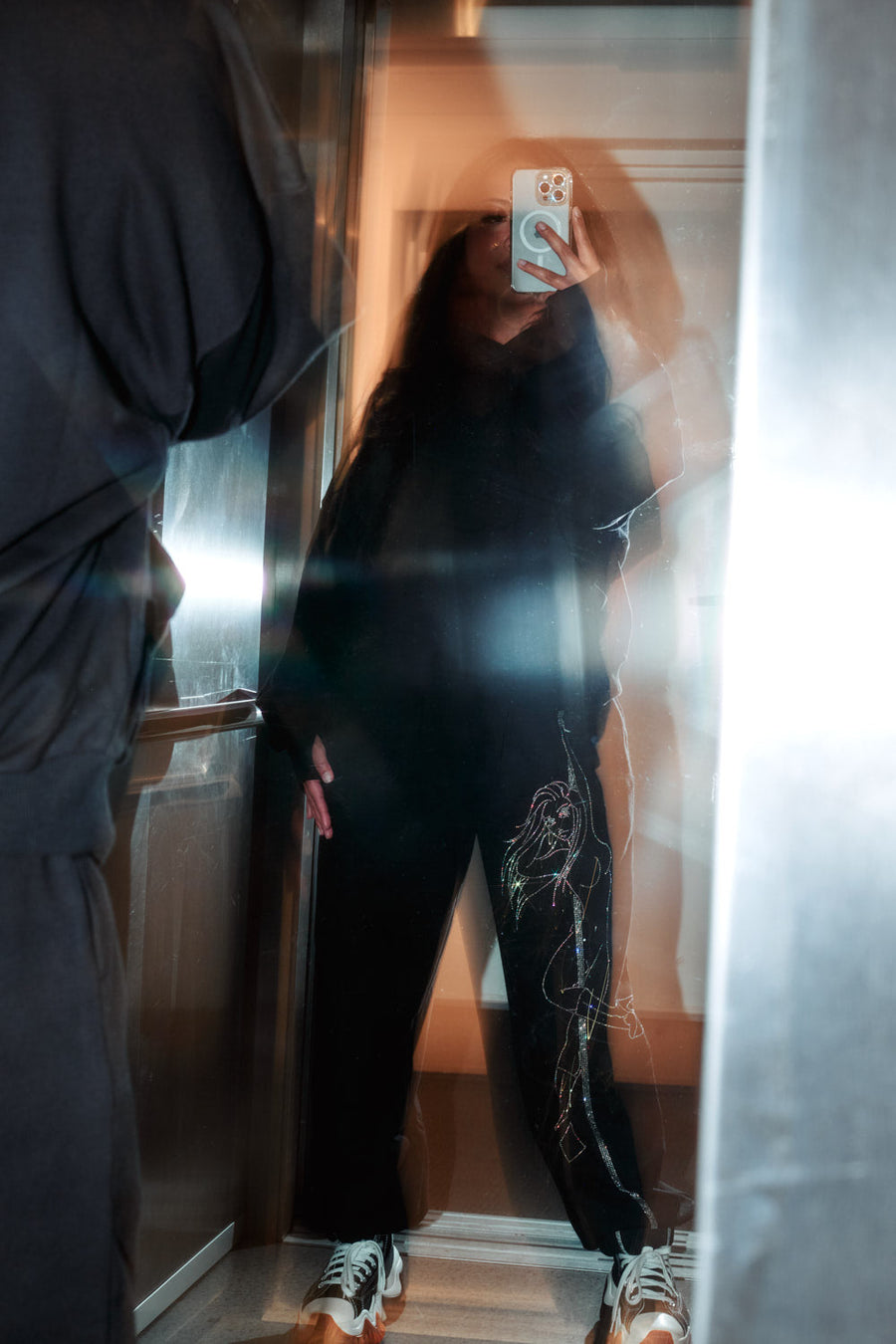 Anime Pole Dancer Sweatpants - Ep 2 Black/Rainbow Rhinestone Limited Ed.