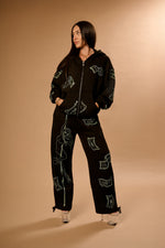 Anime Pole Dancer Wide Leg Sweatpants - Love of Hustlers Iridescent Blue / Green Sparkle